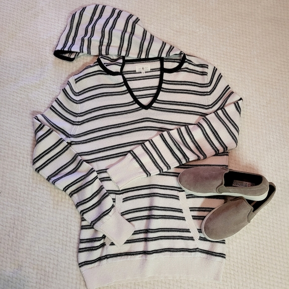 Lou & Grey Knit Cashmere Striped Hooded sweater Small - Picture 12 of 14
